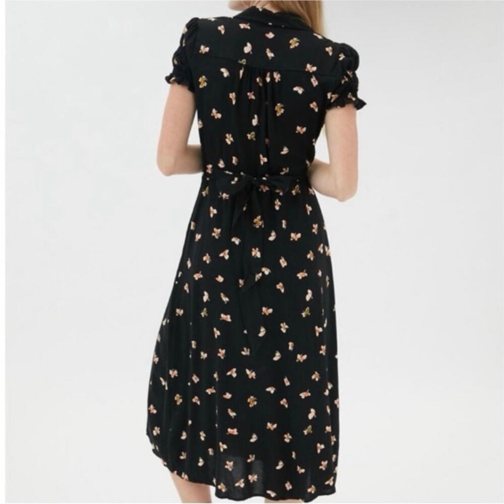 Urban Outfitters Size M Spring Day Wrap Dress Midi Butterflies Print Black - Picture 2 of 9